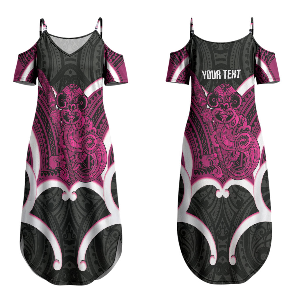Mawhero Aotearoa Atua Tumatauenga Personalised Couples Matching Summer Maxi Dress and Long Sleeve Button Shirt Maori God Of War Tiki With Taiaha LT14 - Polynesian Pride