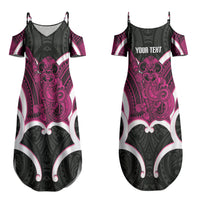 Mawhero Aotearoa Atua Tumatauenga Personalised Couples Matching Summer Maxi Dress and Long Sleeve Button Shirt Maori God Of War Tiki With Taiaha LT14 - Polynesian Pride