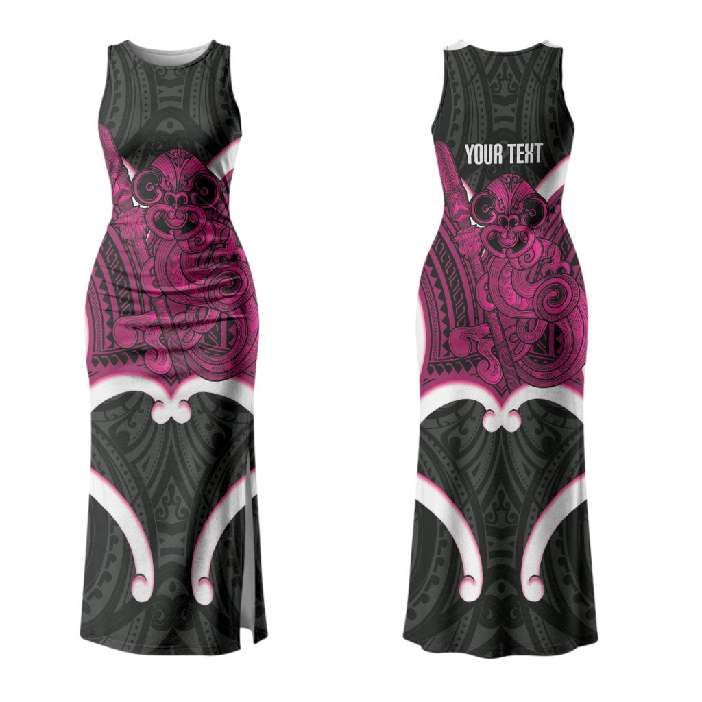 Mawhero Aotearoa Atua Tumatauenga Personalised Couples Matching Tank Maxi Dress and Long Sleeve Button Shirt Maori God Of War Tiki With Taiaha LT14 - Polynesian Pride