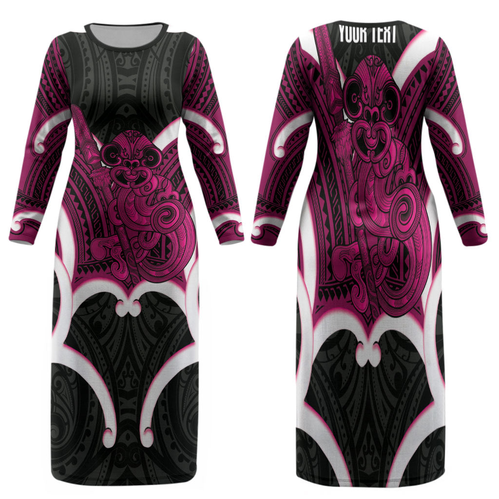 Mawhero Aotearoa Atua Tumatauenga Personalised Family Matching Long Sleeve Bodycon Dress and Hawaiian Shirt Maori God Of War Tiki With Taiaha