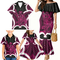Mawhero Aotearoa Atua Tumatauenga Personalised Family Matching Mermaid Dress and Hawaiian Shirt Maori God Of War Tiki With Taiaha