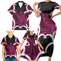 Mawhero Aotearoa Atua Tumatauenga Personalised Family Matching Short Sleeve Bodycon Dress and Hawaiian Shirt Maori God Of War Tiki With Taiaha