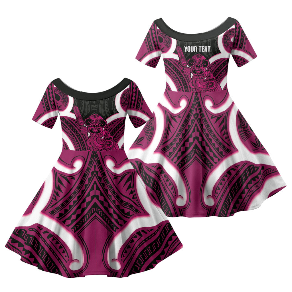 Mawhero Aotearoa Atua Tumatauenga Personalised Family Matching Short Sleeve Bodycon Dress and Hawaiian Shirt Maori God Of War Tiki With Taiaha