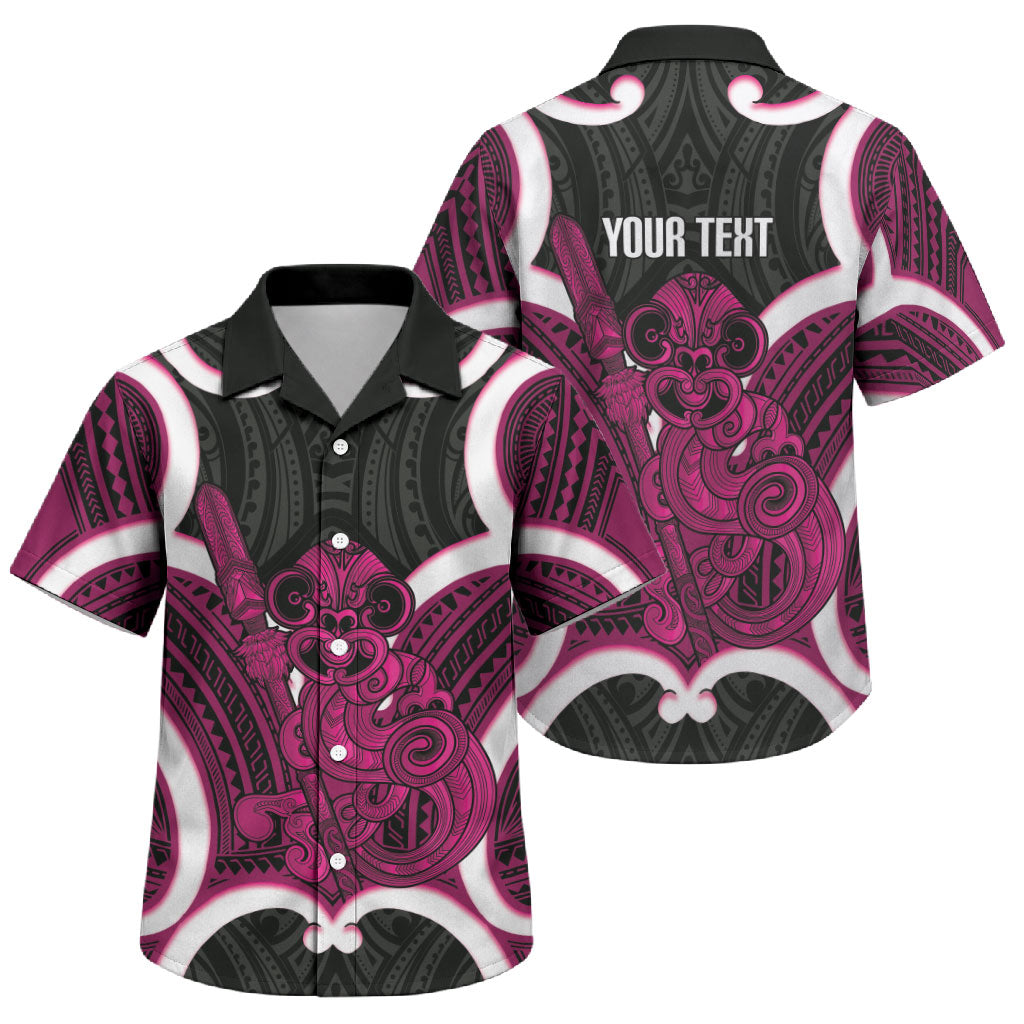 Mawhero Aotearoa Atua Tumatauenga Personalised Family Matching Summer Maxi Dress and Hawaiian Shirt Maori God Of War Tiki With Taiaha LT14 Son's Shirt Pink - Polynesian Pride