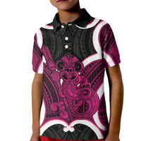 Mawhero Aotearoa Atua Tumatauenga Personalised Kid Polo Shirt Maori God Of War Tiki With Taiaha LT14 Kid Pink - Polynesian Pride