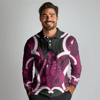 Mawhero Aotearoa Atua Tumatauenga Personalised Long Sleeve Polo Shirt Maori God Of War Tiki With Taiaha LT14 - Polynesian Pride