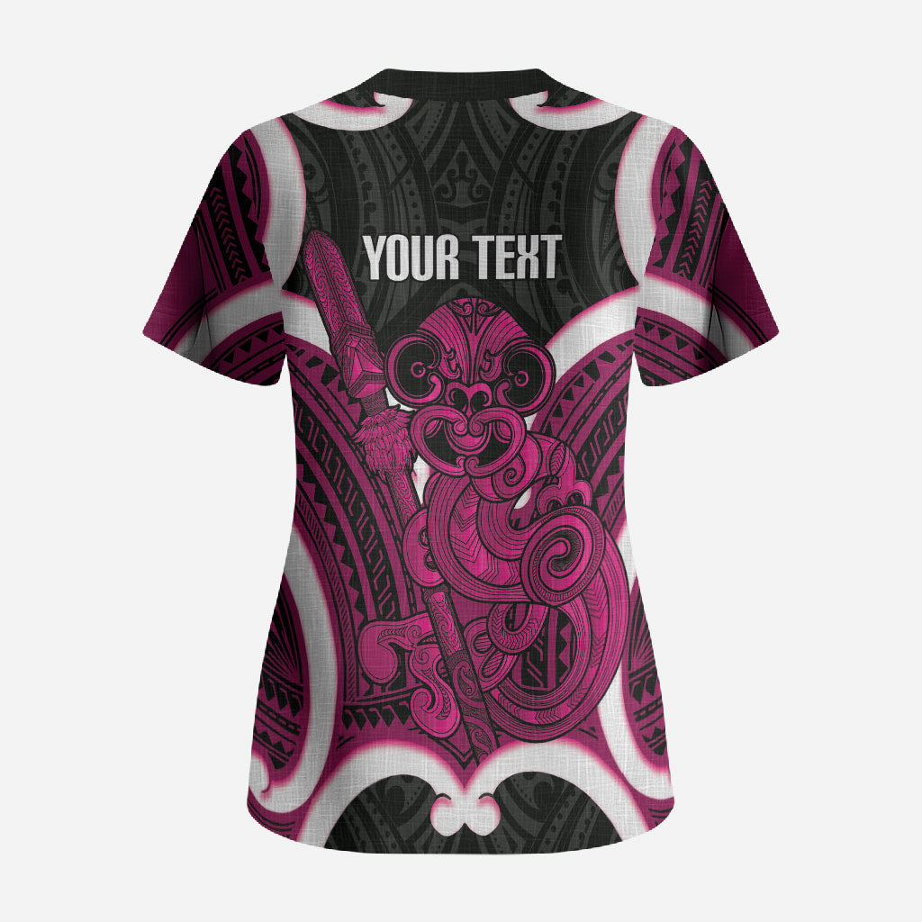Mawhero Aotearoa Atua Tumatauenga Personalised Scrub Top Maori God Of War Tiki With Taiaha