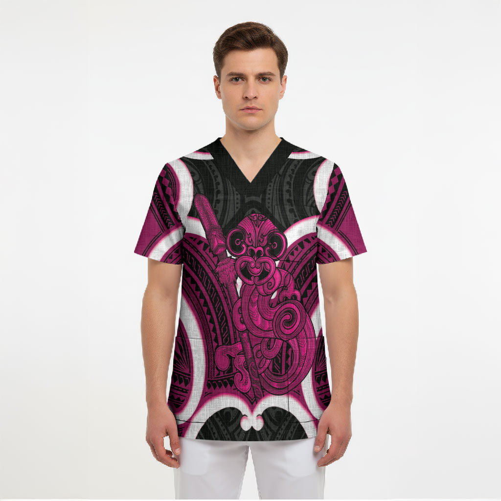 Mawhero Aotearoa Atua Tumatauenga Personalised Scrub Top Maori God Of War Tiki With Taiaha