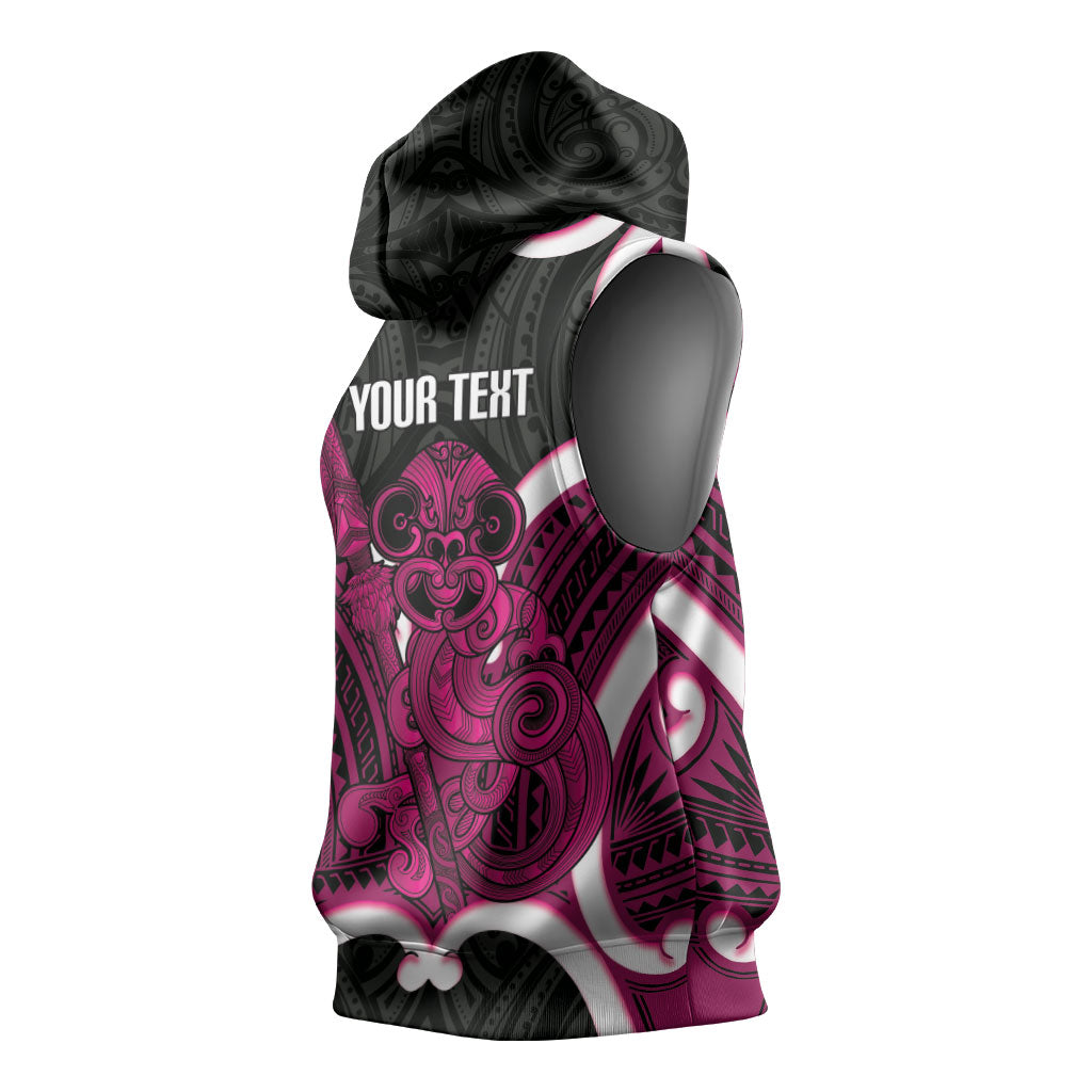 Mawhero Aotearoa Atua Tumatauenga Personalised Sleeveless Hoodie Maori God Of War Tiki With Taiaha LT14 - Polynesian Pride
