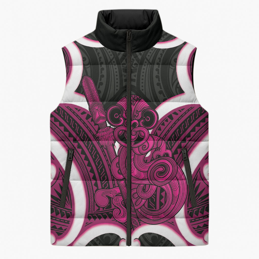 Mawhero Aotearoa Atua Tumatauenga Personalised Sleeveless Puffer Jacket Maori God Of War Tiki With Taiaha
