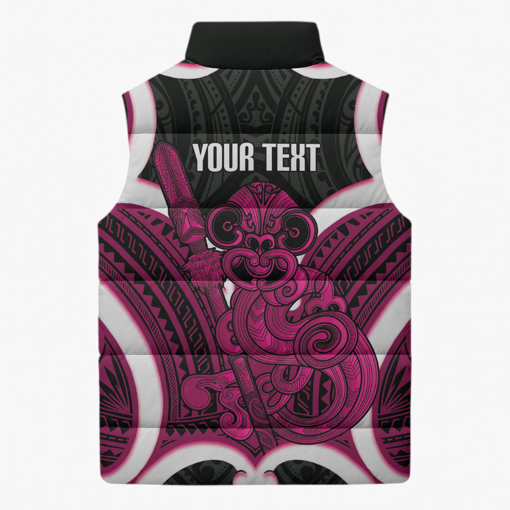 Mawhero Aotearoa Atua Tumatauenga Personalised Sleeveless Puffer Jacket Maori God Of War Tiki With Taiaha