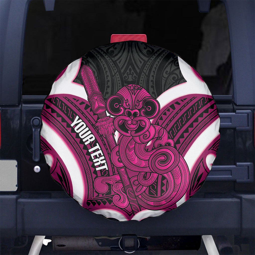 Mawhero Aotearoa Atua Tumatauenga Personalised Spare Tire Cover Maori God Of War Tiki With Taiaha LT14 No hole Pink - Polynesian Pride