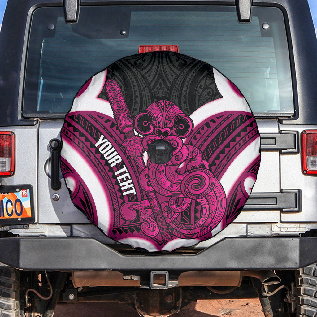 Mawhero Aotearoa Atua Tumatauenga Personalised Spare Tire Cover Maori God Of War Tiki With Taiaha LT14 Pink - Polynesian Pride