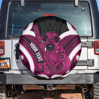 Mawhero Aotearoa Atua Tumatauenga Personalised Spare Tire Cover Maori God Of War Tiki With Taiaha LT14 Pink - Polynesian Pride
