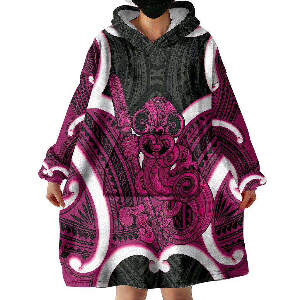 Mawhero Aotearoa Atua Tumatauenga Personalised Wearable Blanket Hoodie Maori God Of War Tiki With Taiaha LT14 - Polynesian Pride