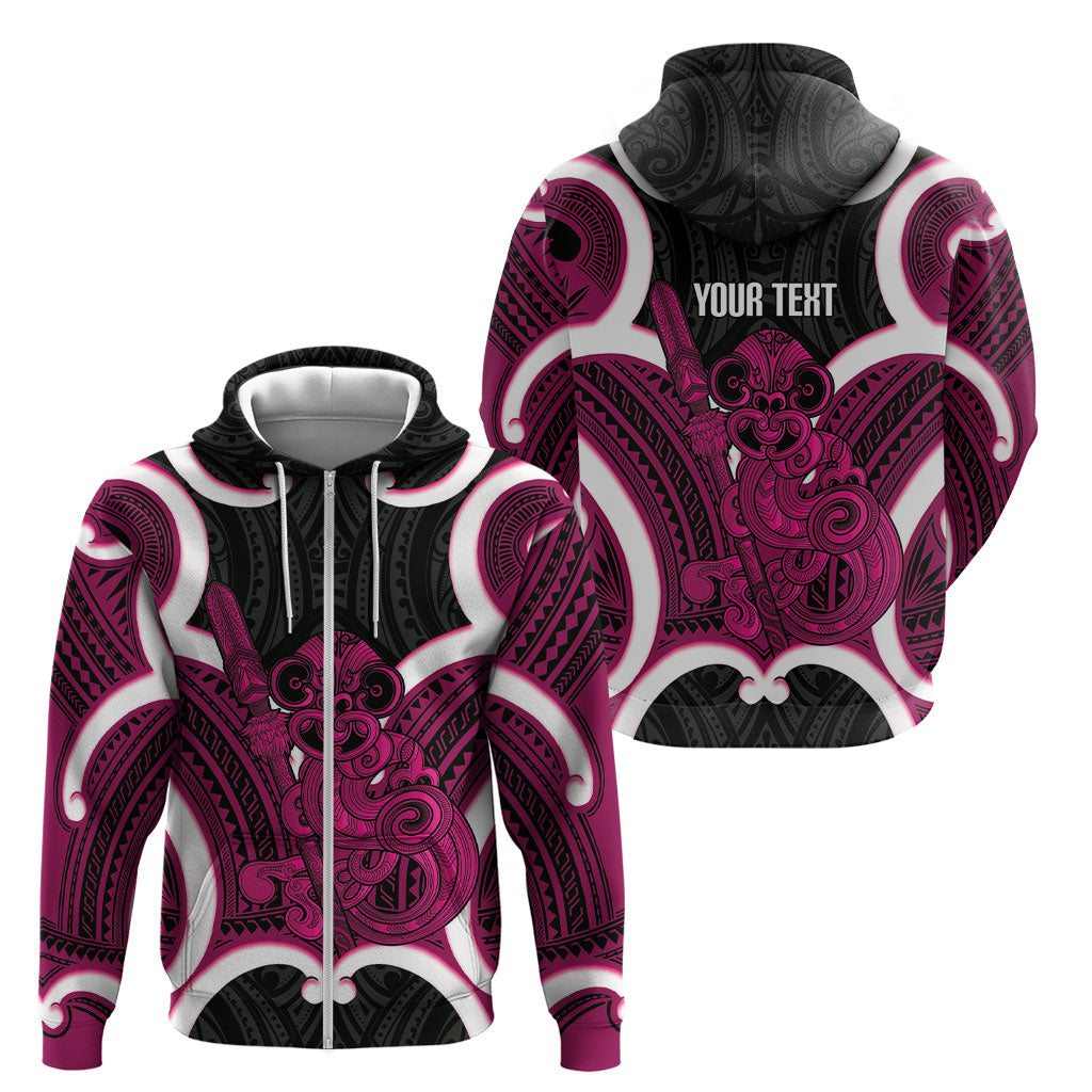 Mawhero Aotearoa Atua Tumatauenga Personalised Zip Hoodie Maori God Of War Tiki With Taiaha