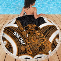 Karaka Aotearoa Atua Tumatauenga Personalised Beach Blanket Maori God Of War Tiki With Taiaha LT14 - Polynesian Pride