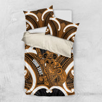 Karaka Aotearoa Atua Tumatauenga Personalised Bedding Set Maori God Of War Tiki With Taiaha LT14 US Twin 172cm x 218cm Orange - Polynesian Pride