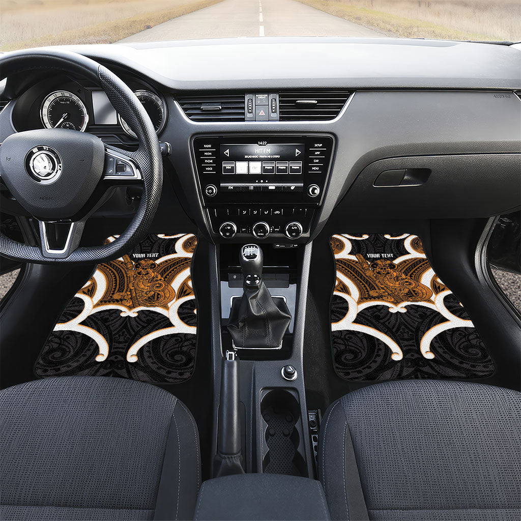 Karaka Aotearoa Atua Tumatauenga Personalised Car Mats Maori God Of War Tiki With Taiaha LT14 Set 2pcs - Front Orange - Polynesian Pride