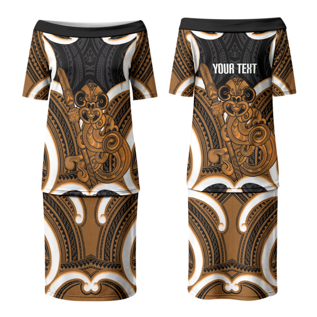 Karaka Aotearoa Atua Tumatauenga Personalised Couples Matching Puletasi and Hawaiian Shirt Maori God Of War Tiki With Taiaha LT14 - Polynesian Pride