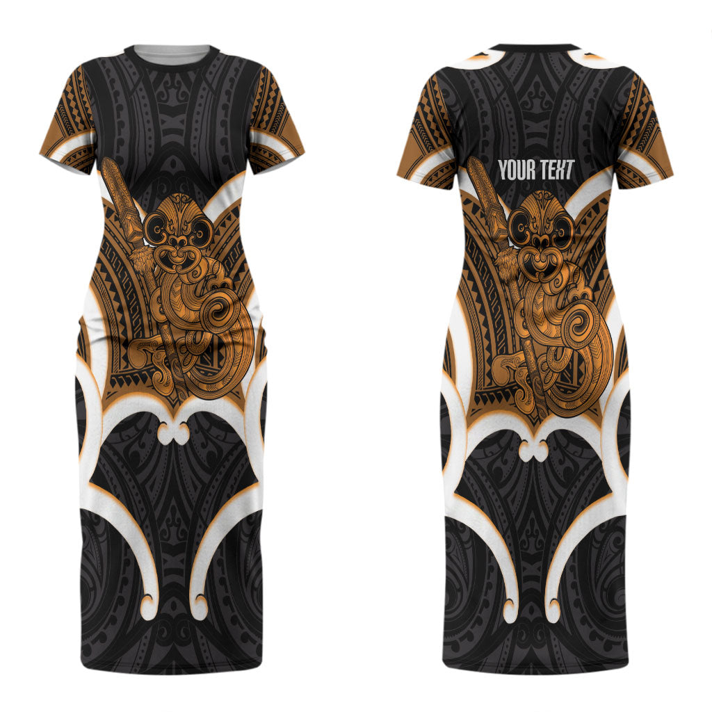 Karaka Aotearoa Atua Tumatauenga Personalised Couples Matching Short Sleeve Bodycon Dress and Long Sleeve Button Shirt Maori God Of War Tiki With Taiaha LT14 - Polynesian Pride