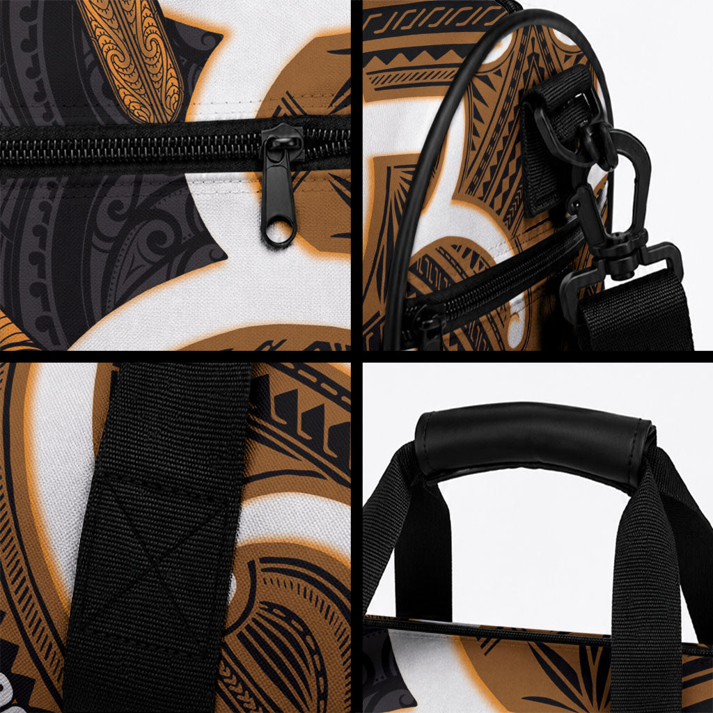 Karaka Aotearoa Atua Tumatauenga Personalised Duffle Bag Maori God Of War Tiki With Taiaha