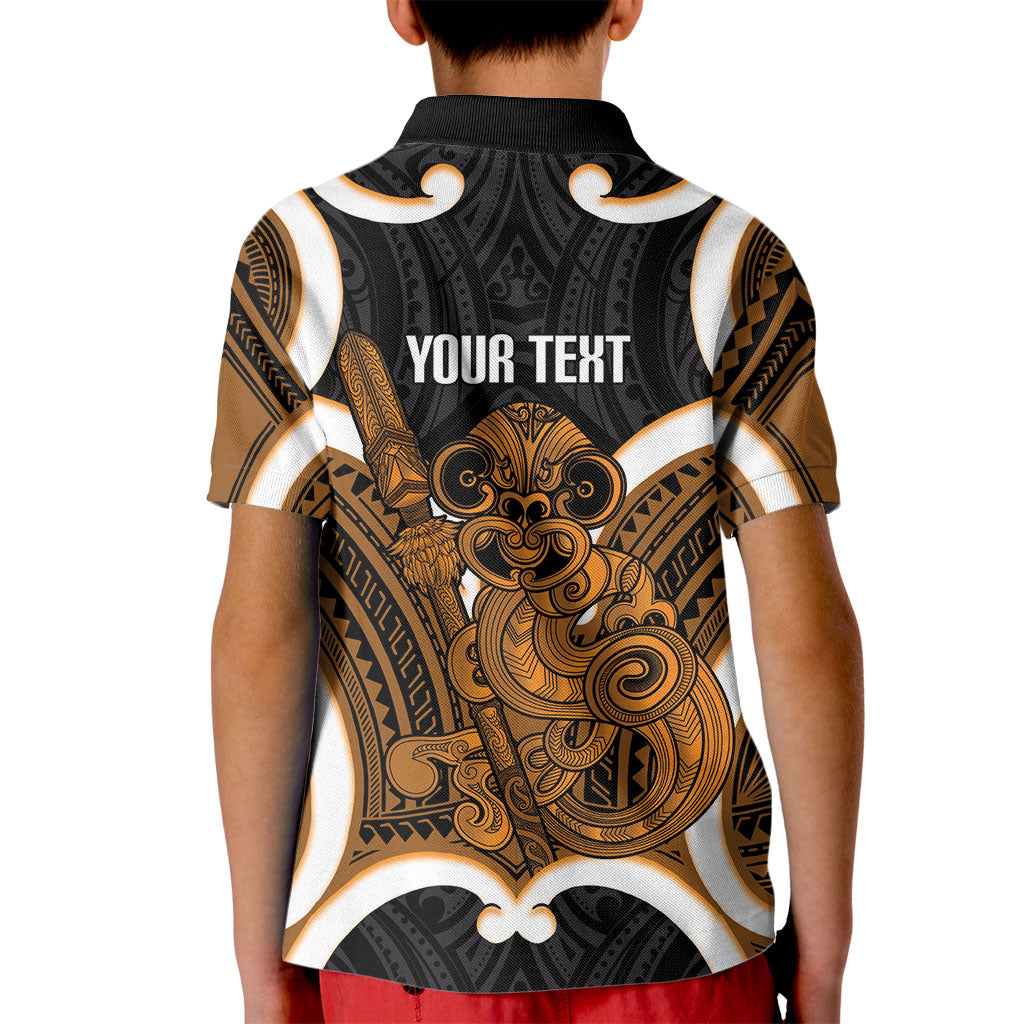 Karaka Aotearoa Atua Tumatauenga Personalised Kid Polo Shirt Maori God Of War Tiki With Taiaha LT14 - Polynesian Pride