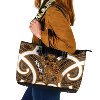 Karaka Aotearoa Atua Tumatauenga Personalised Leather Tote Bag Maori God Of War Tiki With Taiaha