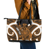 Karaka Aotearoa Atua Tumatauenga Personalised Leather Tote Bag Maori God Of War Tiki With Taiaha