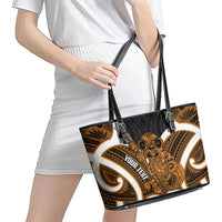 Karaka Aotearoa Atua Tumatauenga Personalised Leather Tote Bag Maori God Of War Tiki With Taiaha