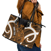 Karaka Aotearoa Atua Tumatauenga Personalised Leather Tote Bag Maori God Of War Tiki With Taiaha