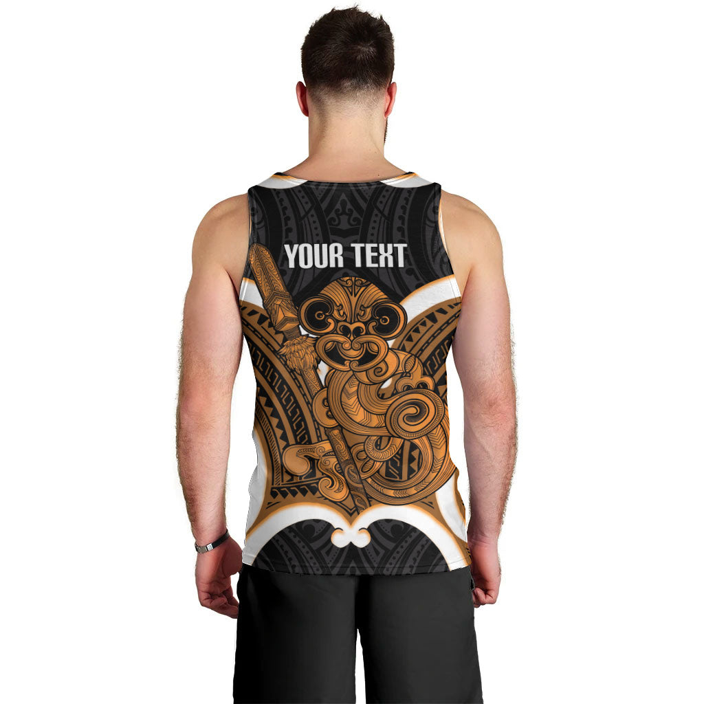 Karaka Aotearoa Atua Tumatauenga Personalised Men Tank Top Maori God Of War Tiki With Taiaha LT14 - Polynesian Pride