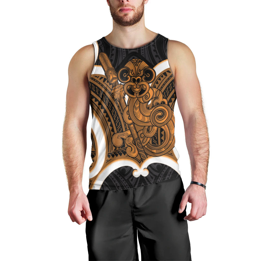 Karaka Aotearoa Atua Tumatauenga Personalised Men Tank Top Maori God Of War Tiki With Taiaha LT14 - Polynesian Pride