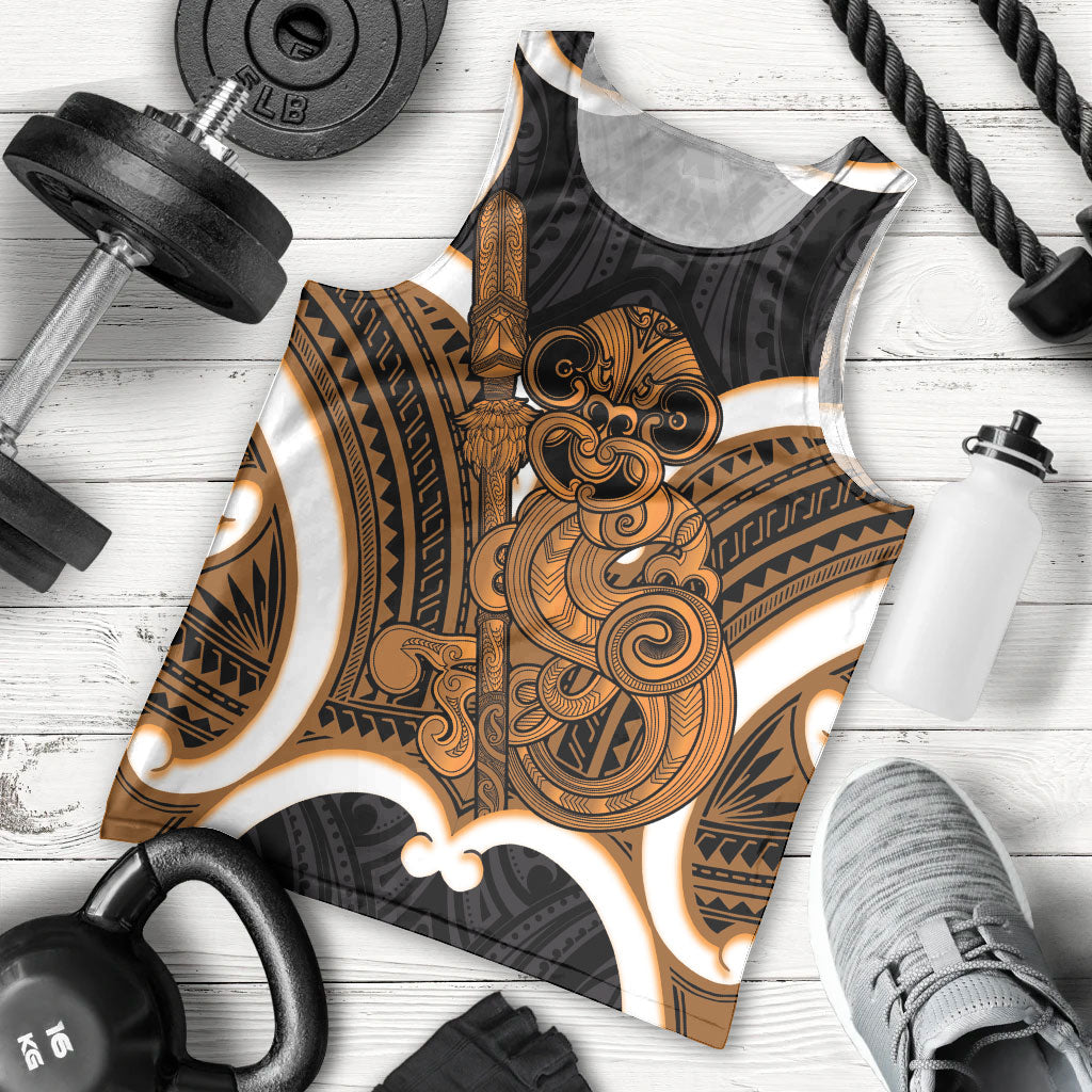 Karaka Aotearoa Atua Tumatauenga Personalised Men Tank Top Maori God Of War Tiki With Taiaha LT14 - Polynesian Pride