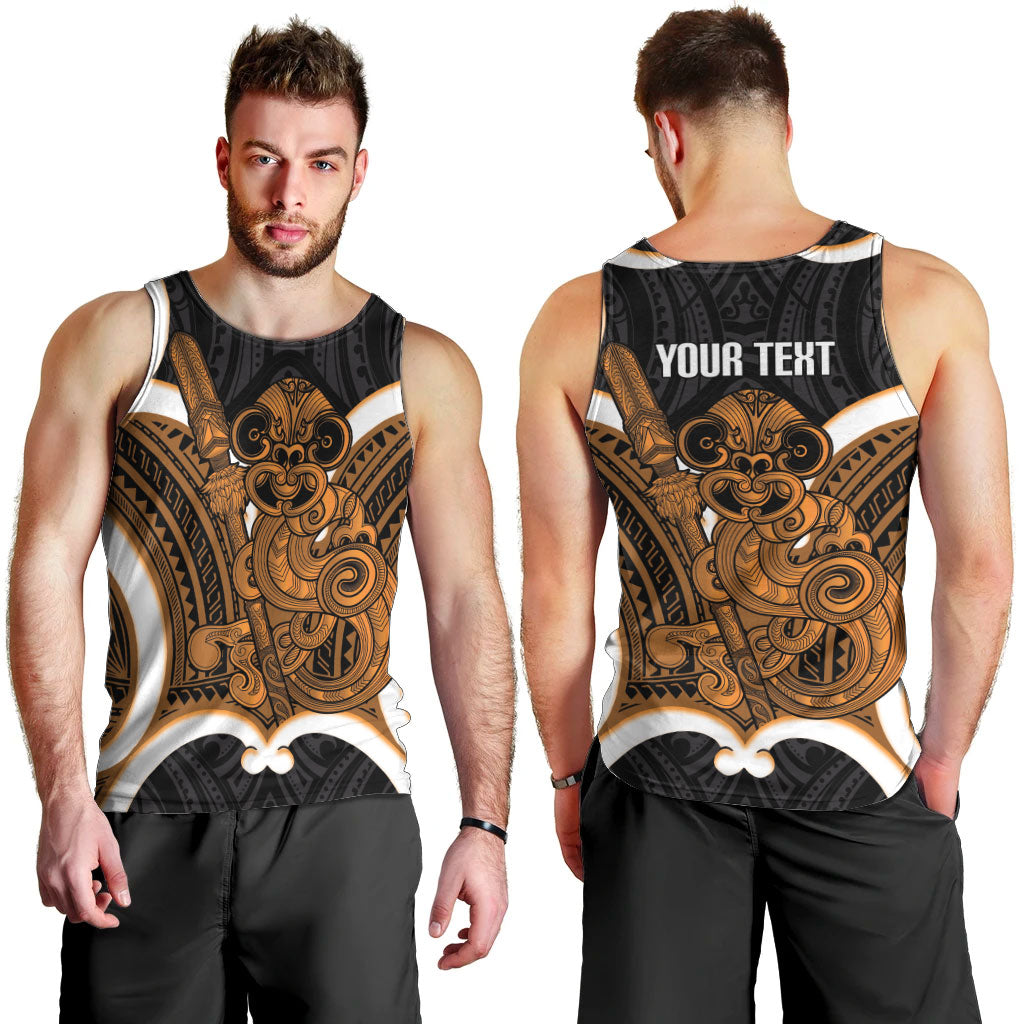 Karaka Aotearoa Atua Tumatauenga Personalised Men Tank Top Maori God Of War Tiki With Taiaha LT14 - Polynesian Pride