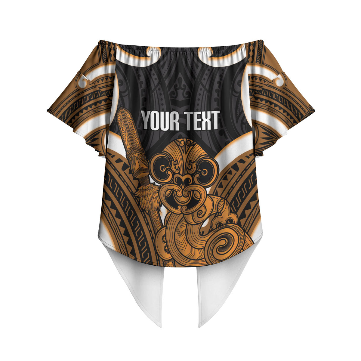 Karaka Aotearoa Atua Tumatauenga Personalised Off Shoulder Wrap Waist Top Maori God Of War Tiki With Taiaha LT14 - Polynesian Pride