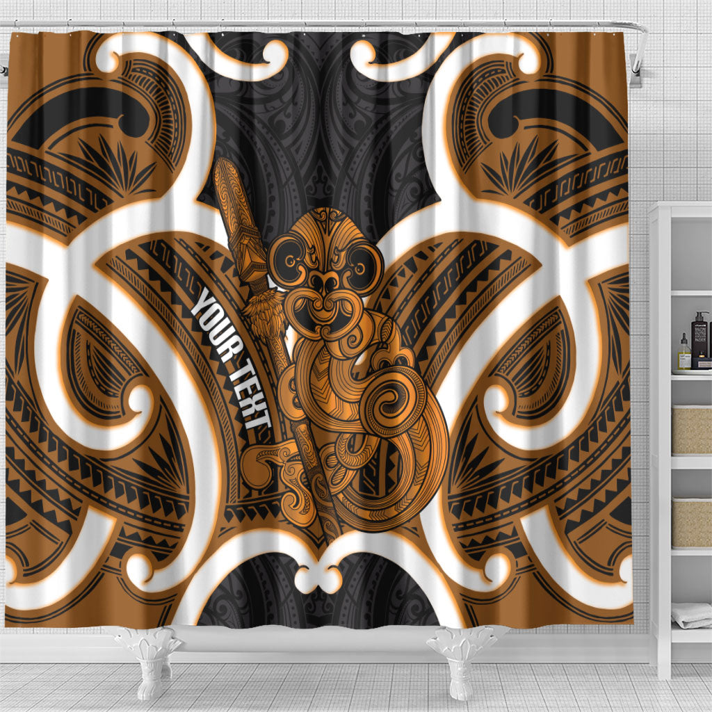 Karaka Aotearoa Atua Tumatauenga Personalised Shower Curtain Maori God Of War Tiki With Taiaha LT14 - Polynesian Pride