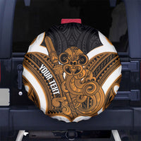 Karaka Aotearoa Atua Tumatauenga Personalised Spare Tire Cover Maori God Of War Tiki With Taiaha LT14 No hole Orange - Polynesian Pride