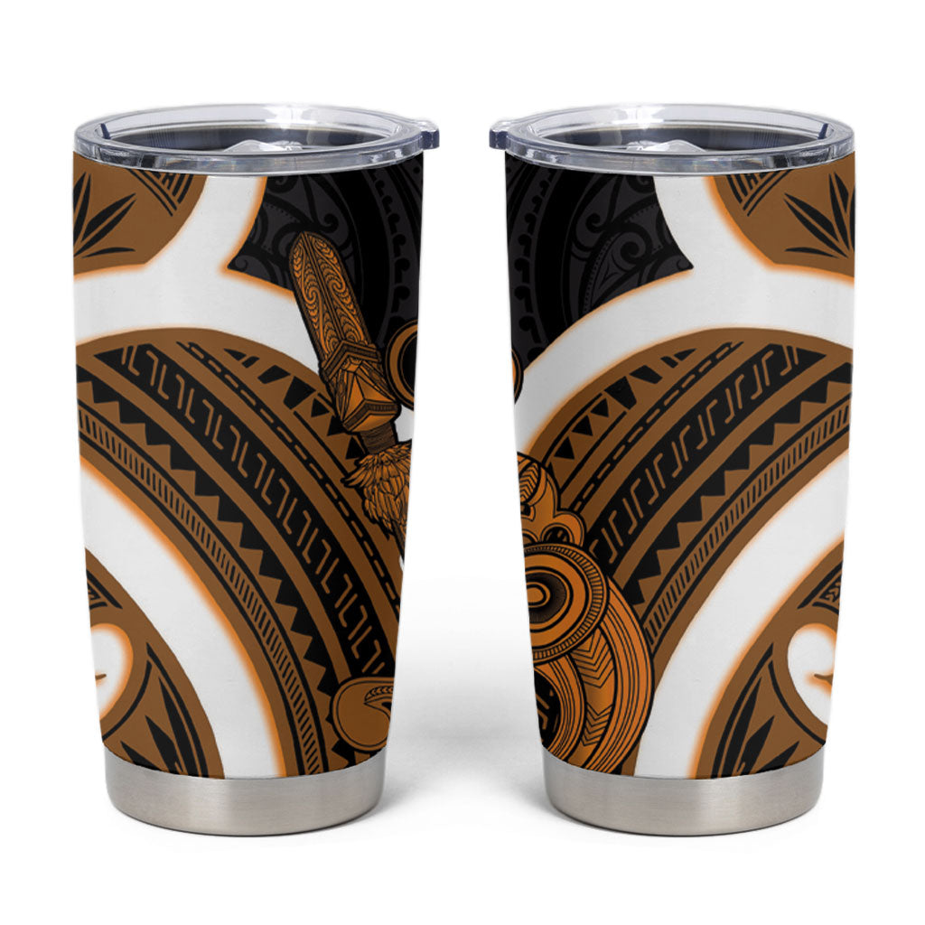 Karaka Aotearoa Atua Tumatauenga Tumbler Cup Maori God Of War Tiki With Taiaha LT14 Orange - Polynesian Pride
