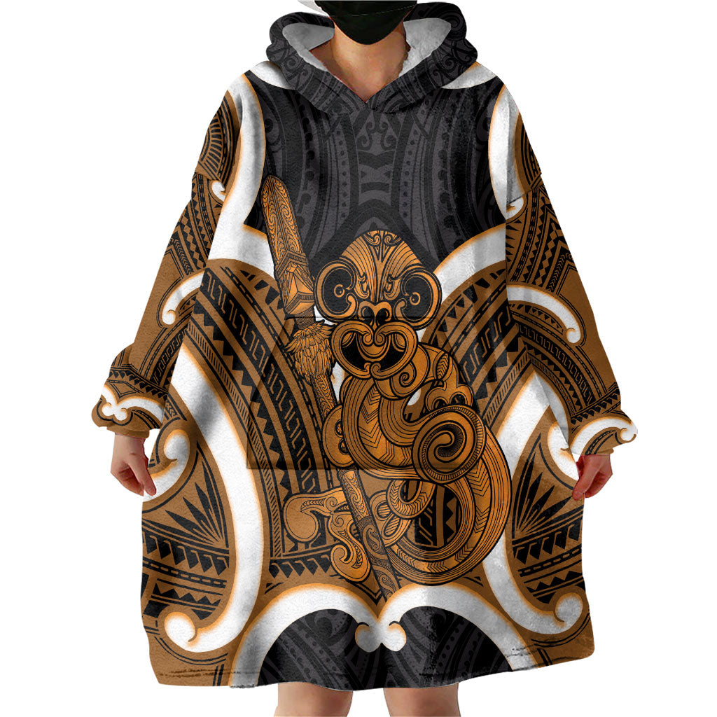 Karaka Aotearoa Atua Tumatauenga Personalised Wearable Blanket Hoodie Maori God Of War Tiki With Taiaha LT14 - Polynesian Pride
