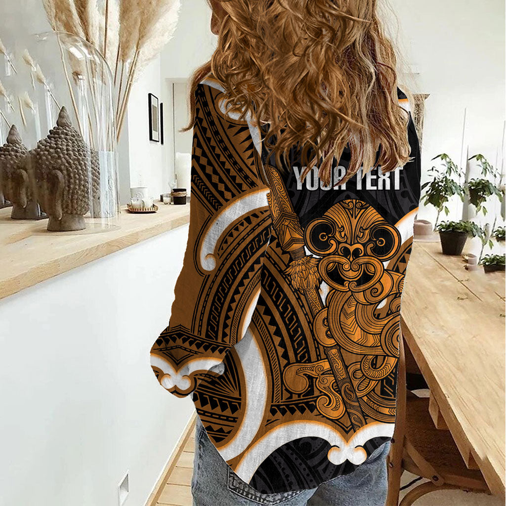 Karaka Aotearoa Atua Tumatauenga Personalised Women Casual Shirt Maori God Of War Tiki With Taiaha