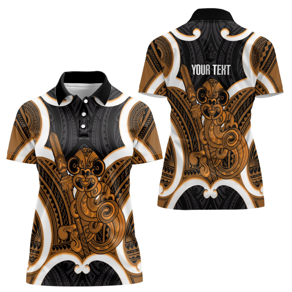 Karaka Aotearoa Atua Tumatauenga Personalised Women Polo Shirt Maori God Of War Tiki With Taiaha LT14 - Polynesian Pride