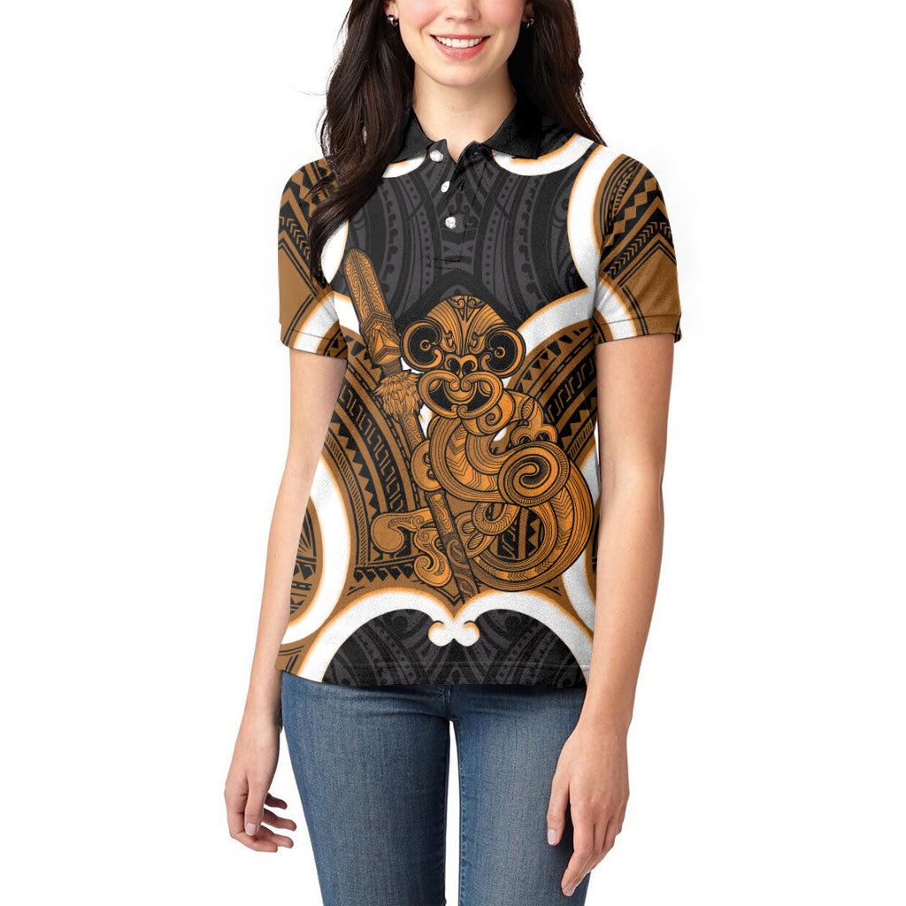Karaka Aotearoa Atua Tumatauenga Personalised Women Polo Shirt Maori God Of War Tiki With Taiaha LT14 - Polynesian Pride