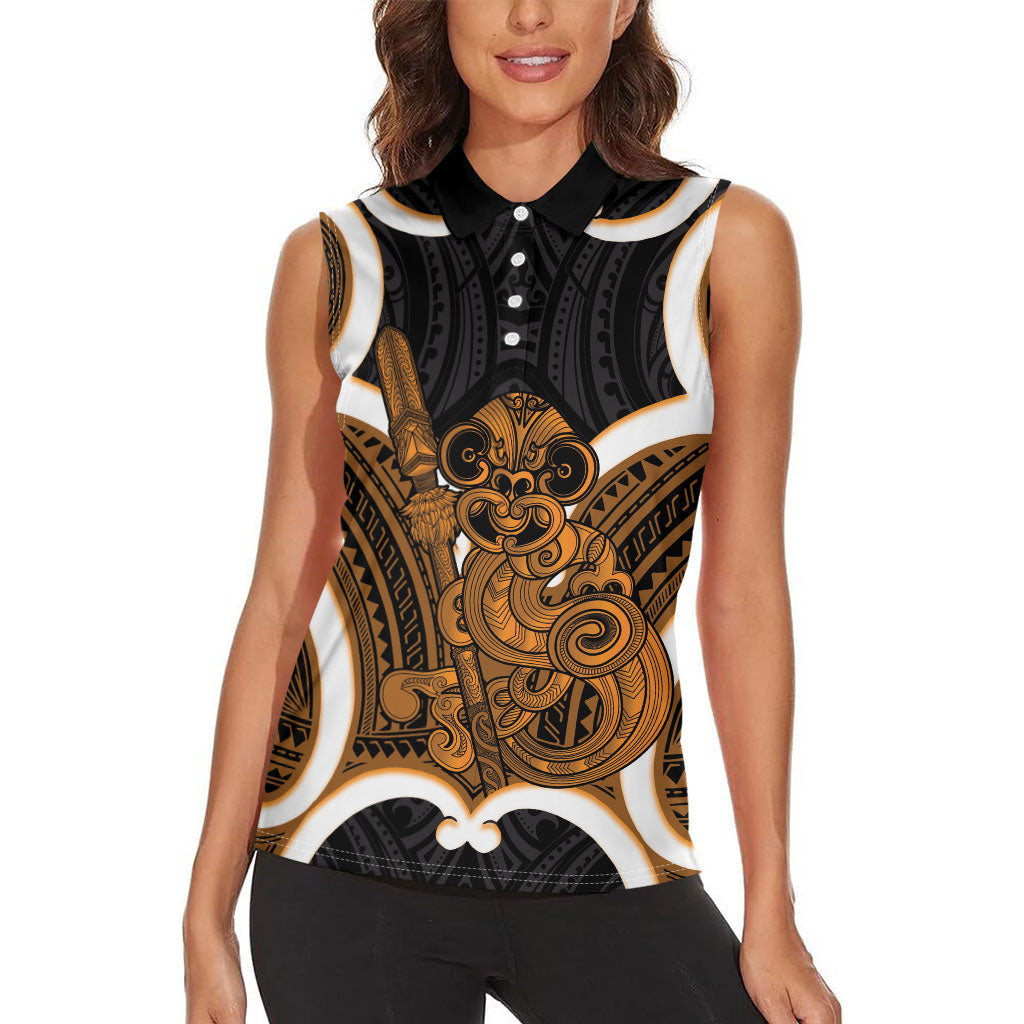 Karaka Aotearoa Atua Tumatauenga Personalised Women Sleeveless Polo Shirt Maori God Of War Tiki With Taiaha LT14 - Polynesian Pride