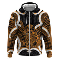 Karaka Aotearoa Atua Tumatauenga Personalised Zip Hoodie Maori God Of War Tiki With Taiaha LT14 Zip Hoodie Orange - Polynesian Pride