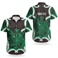 Kakariki Aotearoa Atua Tumatauenga Personalised Couples Matching Off Shoulder Maxi Dress and Hawaiian Shirt Maori God Of War Tiki With Taiaha LT14 - Polynesian Pride