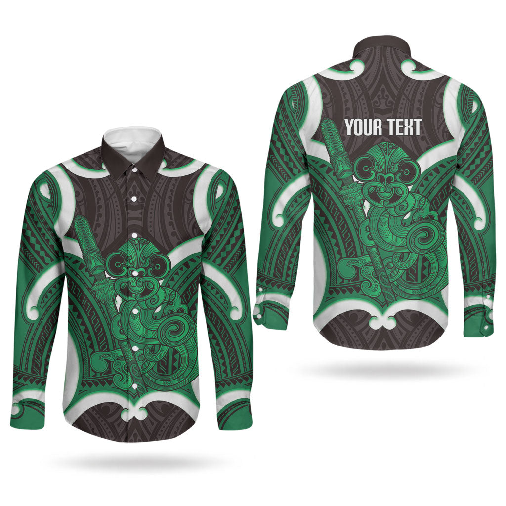 Kakariki Aotearoa Atua Tumatauenga Personalised Couples Matching Short Sleeve Bodycon Dress and Long Sleeve Button Shirt Maori God Of War Tiki With Taiaha