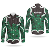 Kakariki Aotearoa Atua Tumatauenga Personalised Couples Matching Short Sleeve Bodycon Dress and Long Sleeve Button Shirt Maori God Of War Tiki With Taiaha