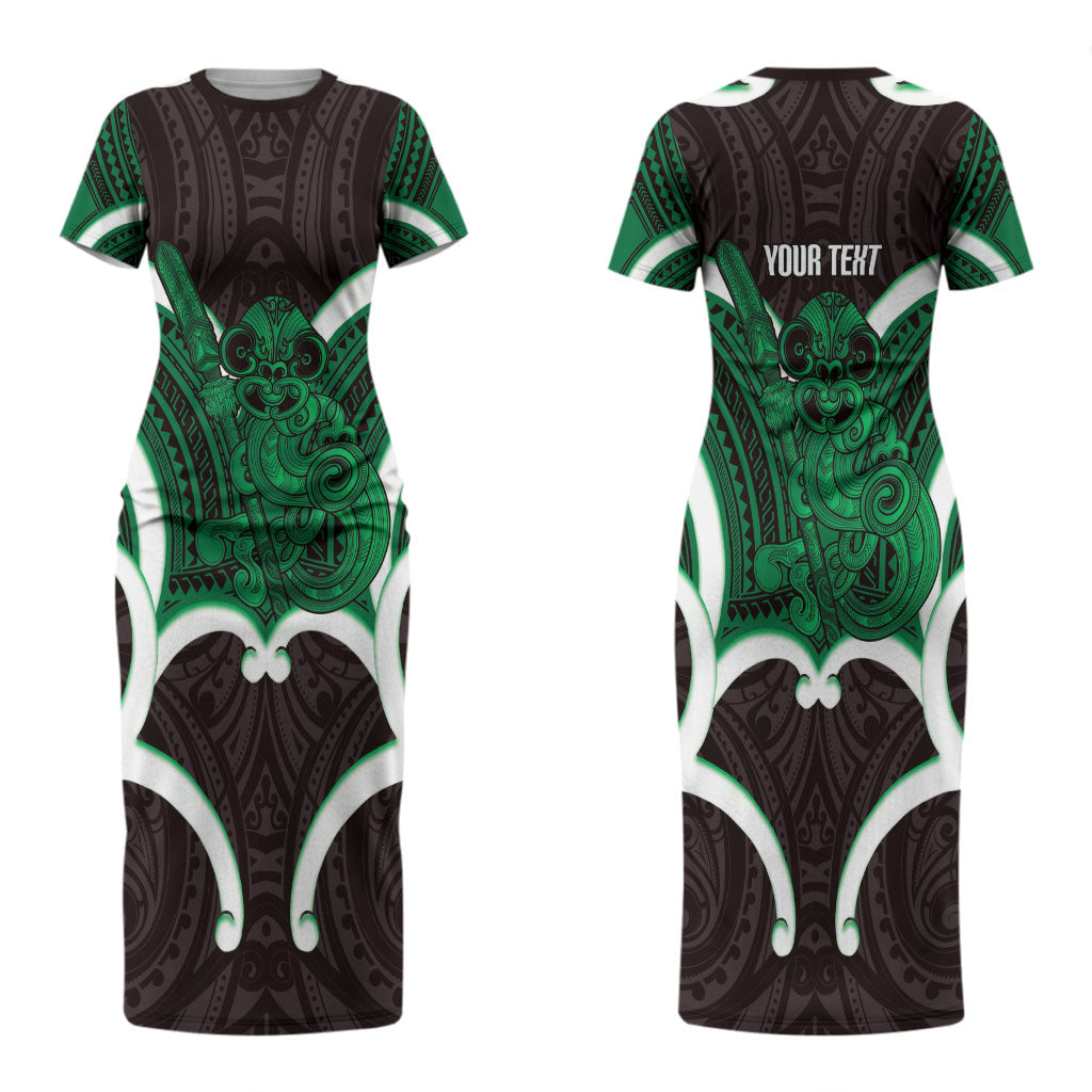 Kakariki Aotearoa Atua Tumatauenga Personalised Couples Matching Short Sleeve Bodycon Dress and Long Sleeve Button Shirt Maori God Of War Tiki With Taiaha