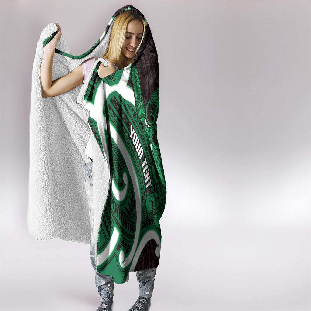 Kakariki Aotearoa Atua Tumatauenga Personalised Hooded Blanket Maori God Of War Tiki With Taiaha LT14 - Polynesian Pride